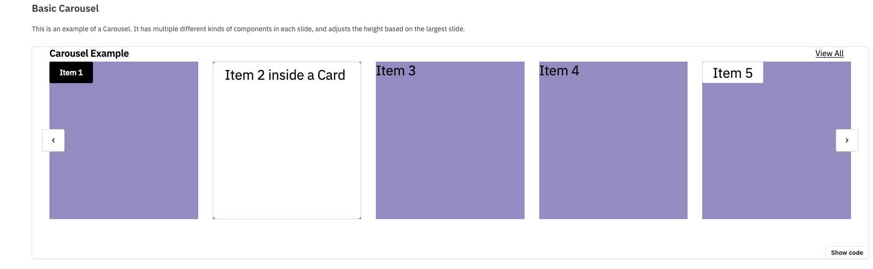 A customizable Carousel React component showing various slides.